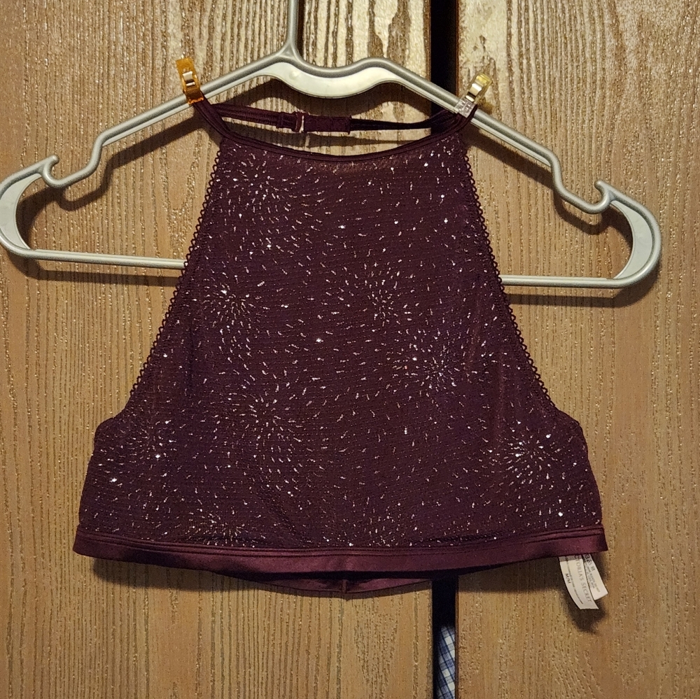 Victoria's Secret High Neck Ruby Wine Metallic Silver Halter Bralette Bra Size M